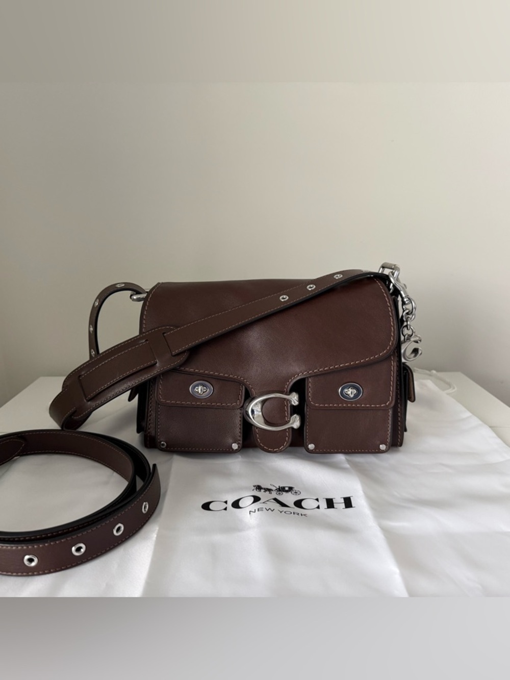 Coach Soft Cargo Tabby w/Silver C charm.